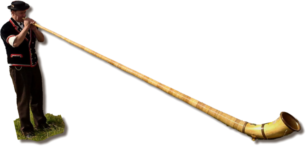 Photograph of a Man Playing an Alphorn